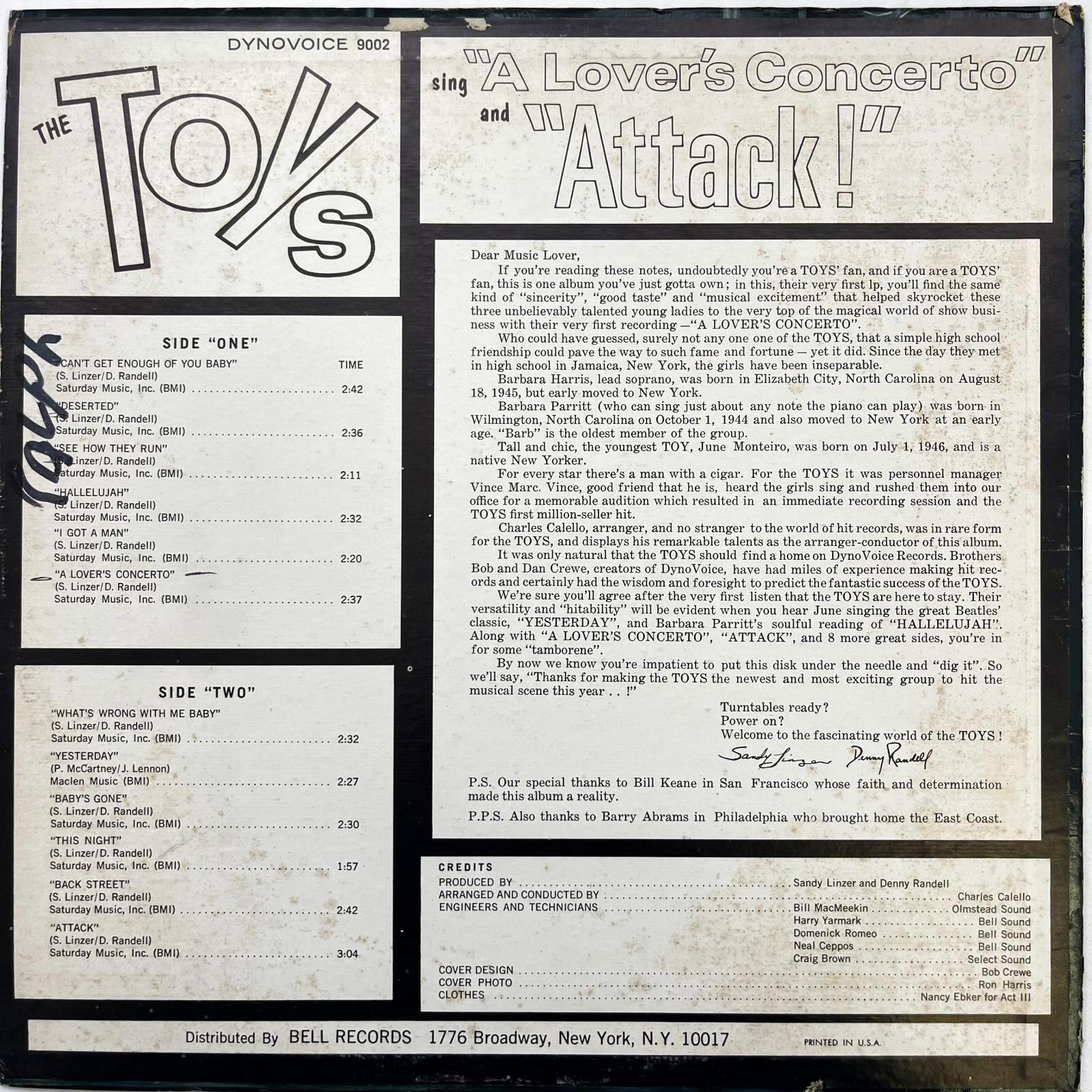画像2: THE TOYS / TOYS SING "A LOVER'S CONCERTO" AND "ATTACK"